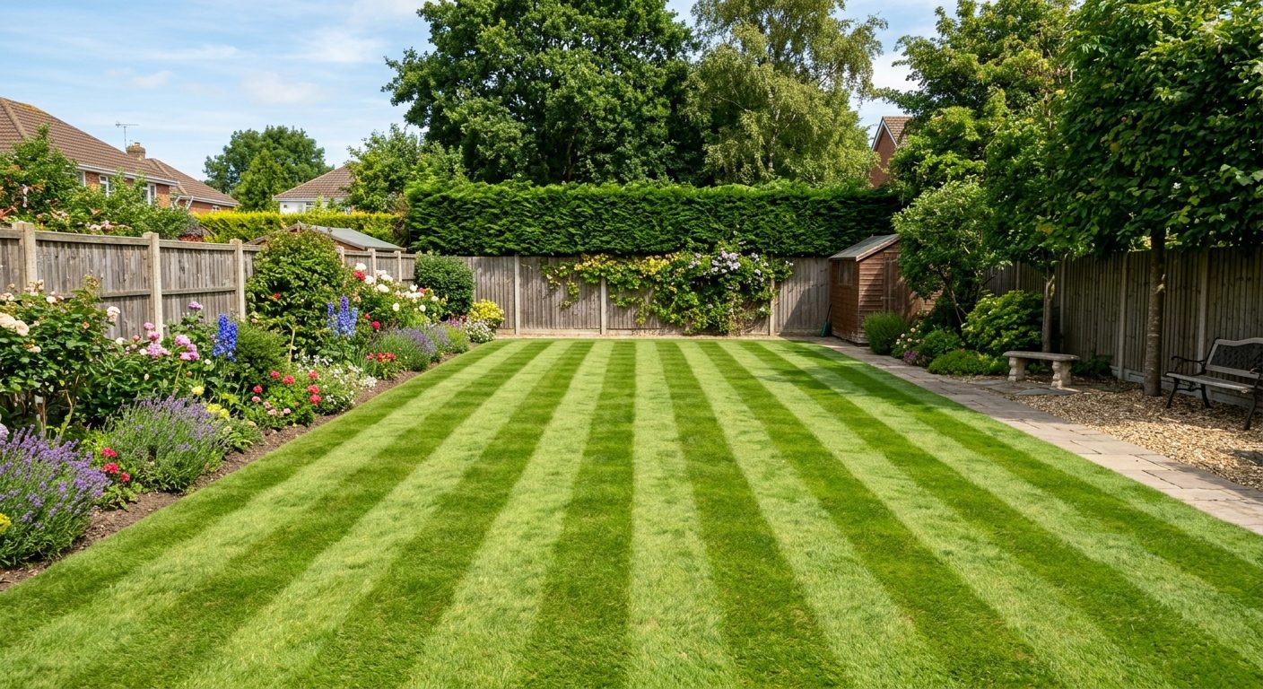 A freshly mown lawn with tidy edges